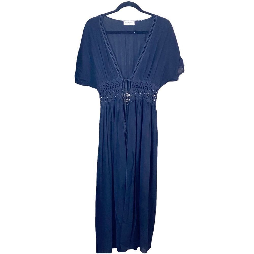 Lavender Field Long Black Kimono Open Front Cover Up